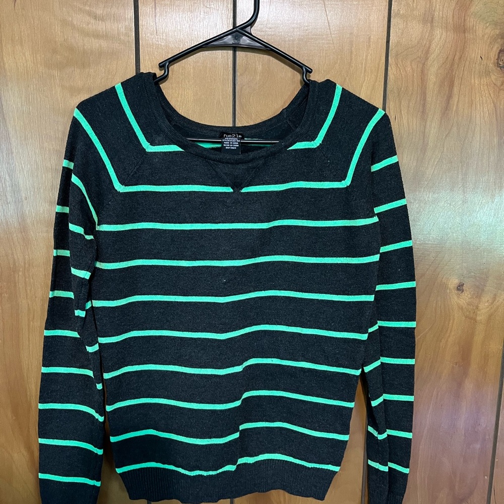 Rue21 Black Sweater with Green Stripes